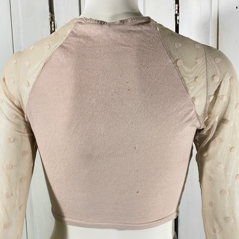 Pink‎ Pastel Goth Vintage Caution Label Crop Tee w/Mesh Bell Sleeves Size Small - Picture 9 of 10
